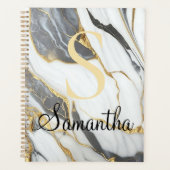 ラグジュアリーカスタムマーブル金ゴールドグレー&ホワイト プランナー手帳 (正面)