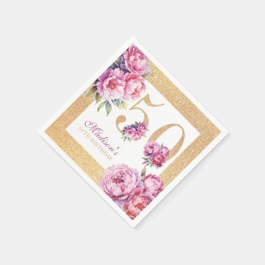 ラグジュアリーカスタム誕生日50th金ゴールドグリッター スタンダードカクテルナプキン (角)