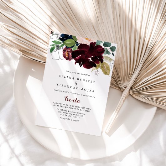 ラグジュアリーカラフルボホ結婚フローラスペインのズ 招待状