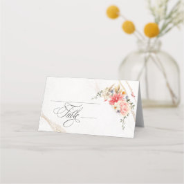 ラグジュアリーカリグラフィピンク結婚フローラ プレイスカード