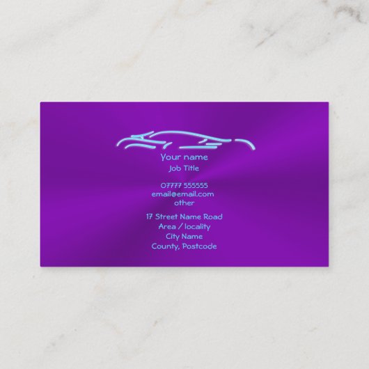 ラグジュアリーカーロゴ – アイスブルースポーツスカーオンパープル 名刺 (裏面)