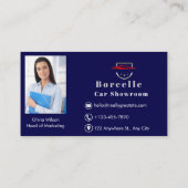 ラグジュアリーカーロゴ – 赤いスポーツカーの青 名刺 (裏面)