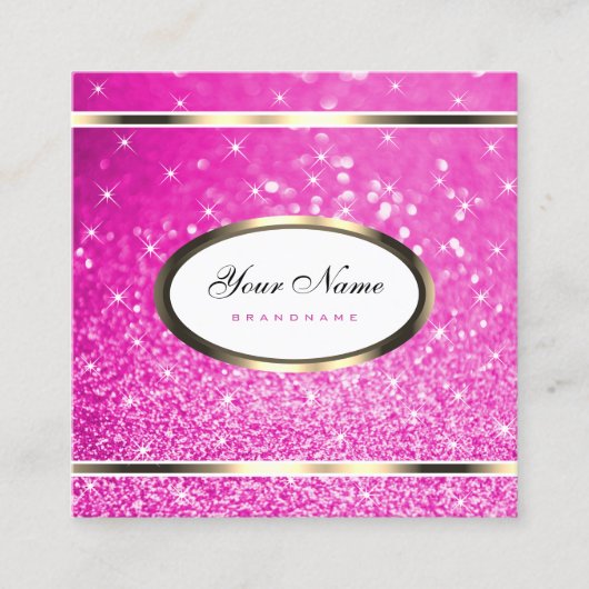 ラグジュアリーガーリーなピンクグリッタースきらめくターズ頭が切れる スクエア名刺 (正面)