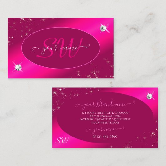 ラグジュアリーガーリーピンクグリッタースターズダイヤモンドイニシャル 名刺 (正面/裏面)