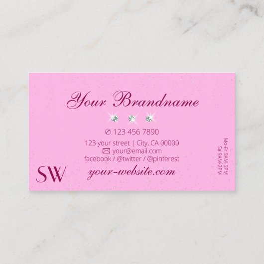 ラグジュアリーガーリーピンクスパークルスターズダイアモンズモノグラム 名刺 (裏面)