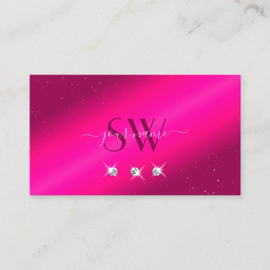 ラグジュアリーガーリーピンクスパークルスターズダイアモンズモノグラム 名刺 (正面)