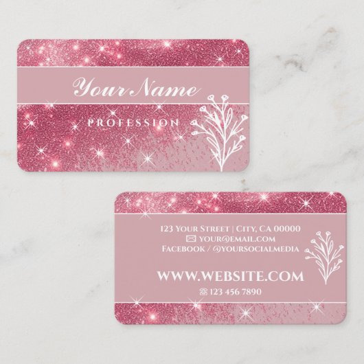 ラグジュアリーガーリーヴィンテージピンクグリッタースタきらめくーズ 名刺 (正面/裏面)