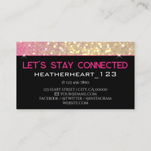 ラグジュアリーガーリー金ゴールドネオンピンクブラックグリッターグラム 名刺 (裏面)