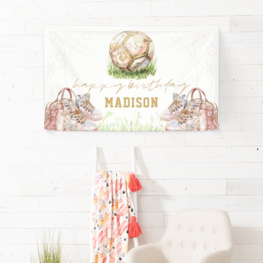 ラグジュアリーガール誕生日ピンク金ゴールドサッカー 横断幕 (インサイチュ)