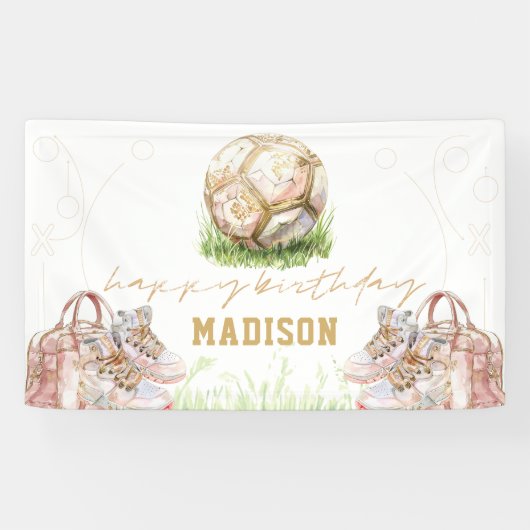ラグジュアリーガール誕生日ピンク金ゴールドサッカー 横断幕 (横)