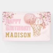 ラグジュアリーガール誕生日ピンク金ゴールドバスケットボール 横断幕 (横)