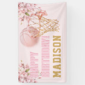 ラグジュアリーガール誕生日ピンク金ゴールドバスケットボール 横断幕 (縦)