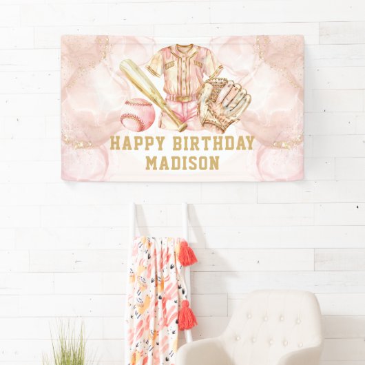ラグジュアリーガール誕生日ピンク金ゴールド野球 横断幕 (インサイチュ)