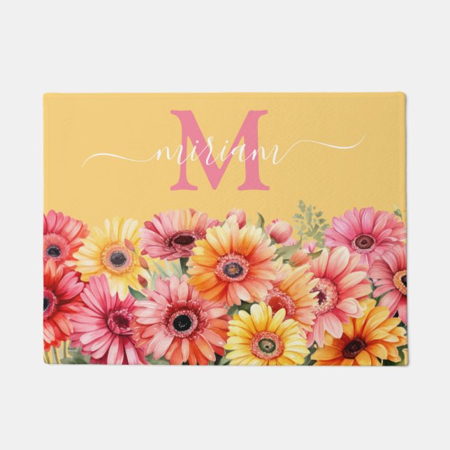 ラグジュアリーキッチンフロアマット：ガーベラデイジードアマット ドアマット (正面)