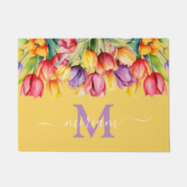 ラグジュアリーキッチンフロアマット:春の花イエロー ドアマット