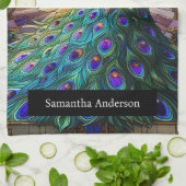 ラグジュアリーキッチン:ステンドグラス孔雀名前をカスタムする キッチンタオル (折り畳み)