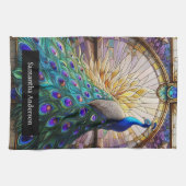 ラグジュアリーキッチン:ステンドグラス孔雀名前をカスタムする キッチンタオル (横)