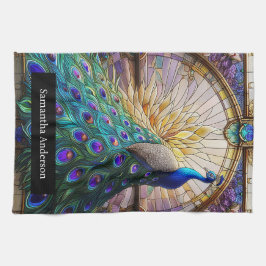 ラグジュアリーキッチン:ステンドグラス孔雀名前をカスタムする キッチンタオル