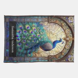 ラグジュアリーキッチン:ステンドグラス孔雀名前をカスタムする キッチンタオル