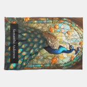 ラグジュアリーキッチン:ステンドグラス孔雀名前をカスタムする キッチンタオル (横)