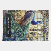 ラグジュアリーキッチン：ステンドグラス孔雀名前をカスタムする キッチンタオル (横)