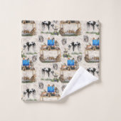 ラグジュアリーキャット&ドッグリピートデザイン バスタオルセット (ウォッシュタオル)