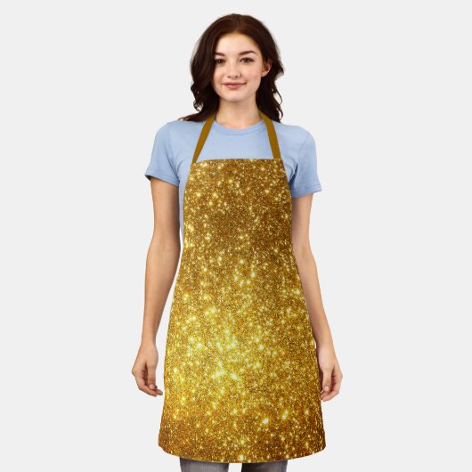 ラグジュアリーギフト人気がある金ゴールドグリッター エプロン (着用した状態)