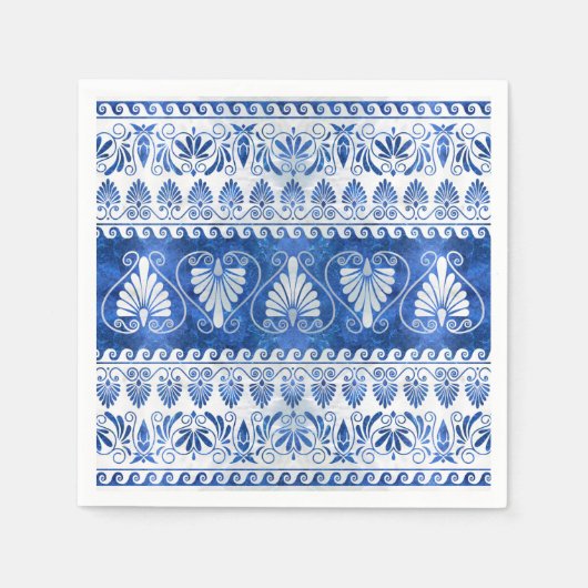 ラグジュアリーギリシャオーナメントブルージェムストーンアンドパール スタンダードカクテルナプキン (正面)