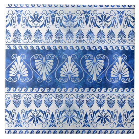 ラグジュアリーギリシャオーナメントブルージェムストーンアンドパール タイル (正面)