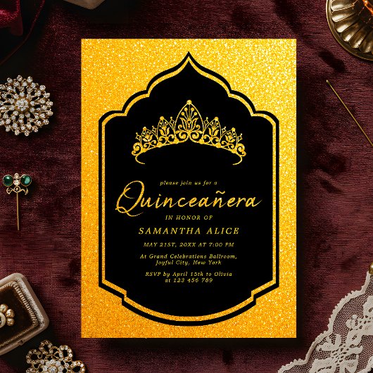 ラグジュアリークラウンブラック&金ゴールドキンセアニェラ 招待状