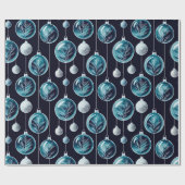 ラグジュアリークリスマスウォーターカラーブルーボタニカルボーブル ラッピングペーパー (フラット)