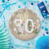 ラグジュアリークリームシャンパンフローラ30th Birthday ペーパープレート (パーティー)