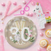 ラグジュアリークリームシャンパンフローラ30th Birthday ペーパープレート (パーティー)