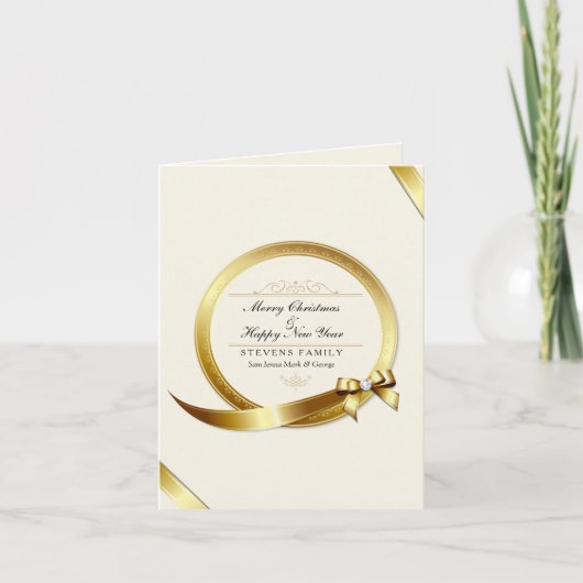 ラグジュアリークリーム&金ゴールドエレガントメリークリスマスカード シーズンカード (正面)