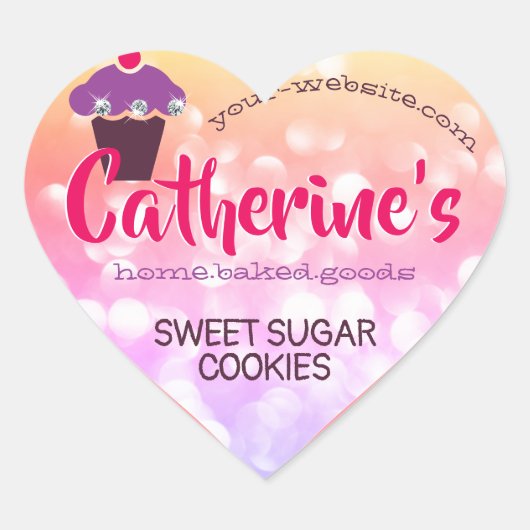 ラグジュアリーグラムキュートピガーリーンクグリッターカップケーキベーキング ハートシール (正面)