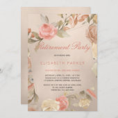 ラグジュアリーグラムコーラル金ゴールドフローラリタイアメントパーティー 招待状 (正面/裏面)