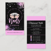 ラグジュアリーグラムピンク&ブラックネイルサロン爪、 ネイルスタイリスト  名刺 (正面/裏面)
