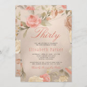 ラグジュアリーグラムピーチ金ゴールドフローラ30th誕生日パーティー 招待状 (正面/裏面)