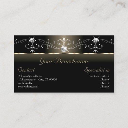 ラグジュアリーグラムブラックベージュの斜面宝石と写真 名刺 (裏面)