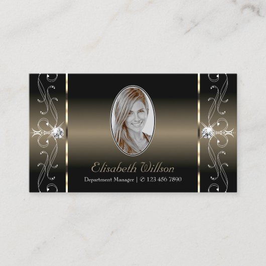 ラグジュアリーグラムブラックベージュの斜面宝石と写真 名刺 (正面)