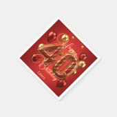 ラグジュアリーグラムレッド&金ゴールド40th誕生日お祝い スタンダードカクテルナプキン (角)