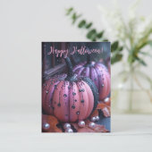 ラグジュアリーグリッターパンプキンスハロウィングリーティングカード ポストカード (スタンド正面)