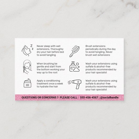 ラグジュアリーグリッターピンクヘアエクステンションア気にフター 名刺 (裏面)