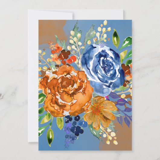 ラグジュアリーグリッターブルーオレンジフローラブライダルシャワー 招待状 (裏面)