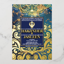 ラグジュアリーグリッターブルーシクアナンドカラジインディアン 箔招待状