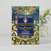 ラグジュアリーグリッターブルーシクアナンドカラジインディアン 箔招待状 (立ち正面)