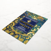 ラグジュアリーグリッターブルーシクアナンドカラジインディアン 箔招待状 (回転した状態)