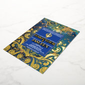 ラグジュアリーグリッターブルーシクアナンドカラジインディアン 箔招待状 (回転した状態)