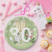 ラグジュアリーグリーンシャンパンフローラ30th Birthday ペーパープレート (パーティー)