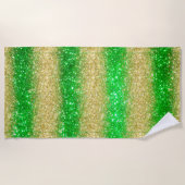ラグジュアリーグリーン金ゴールドグリッター ビーチタオル (正面)